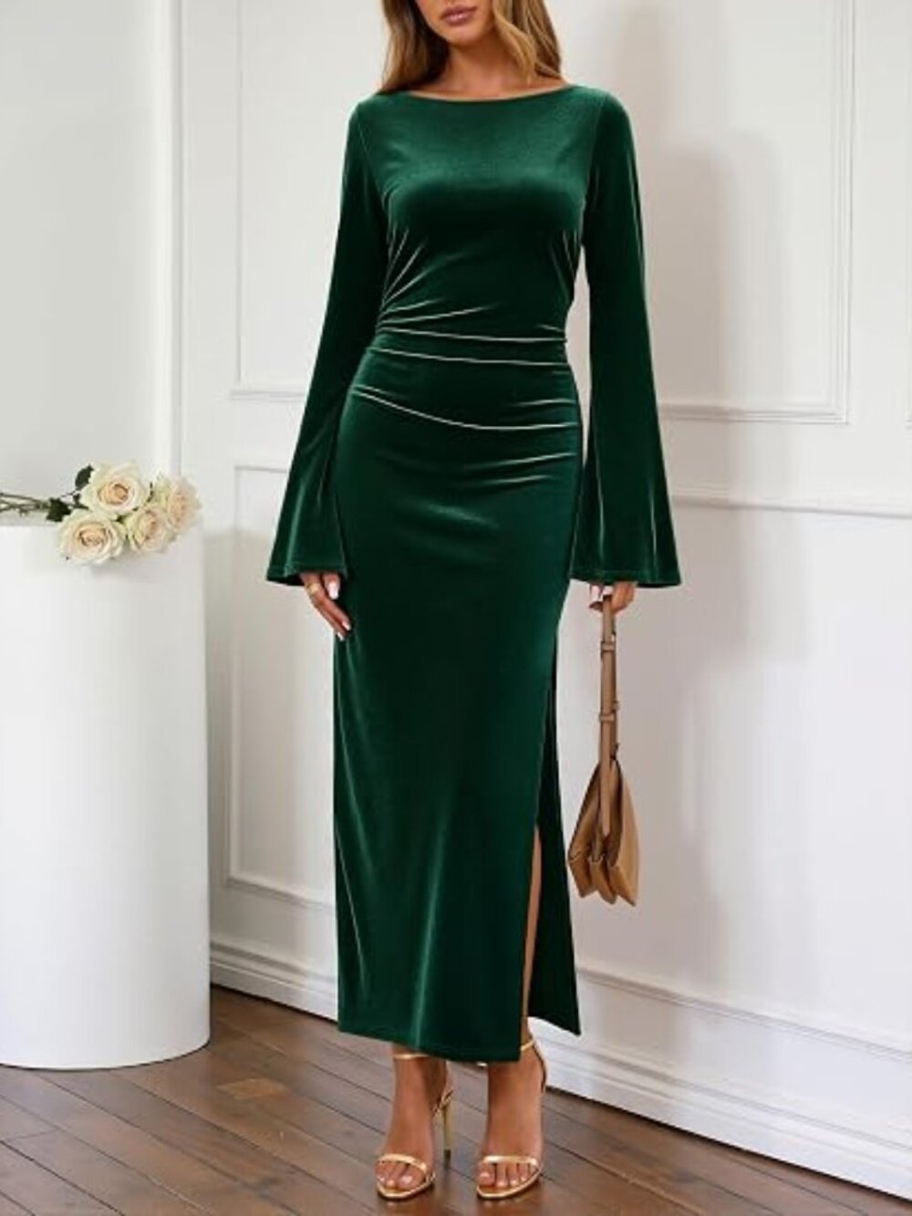 Women's Formal Fall Long Sleeve Velvet Maxi Dress 2026 Bodycon